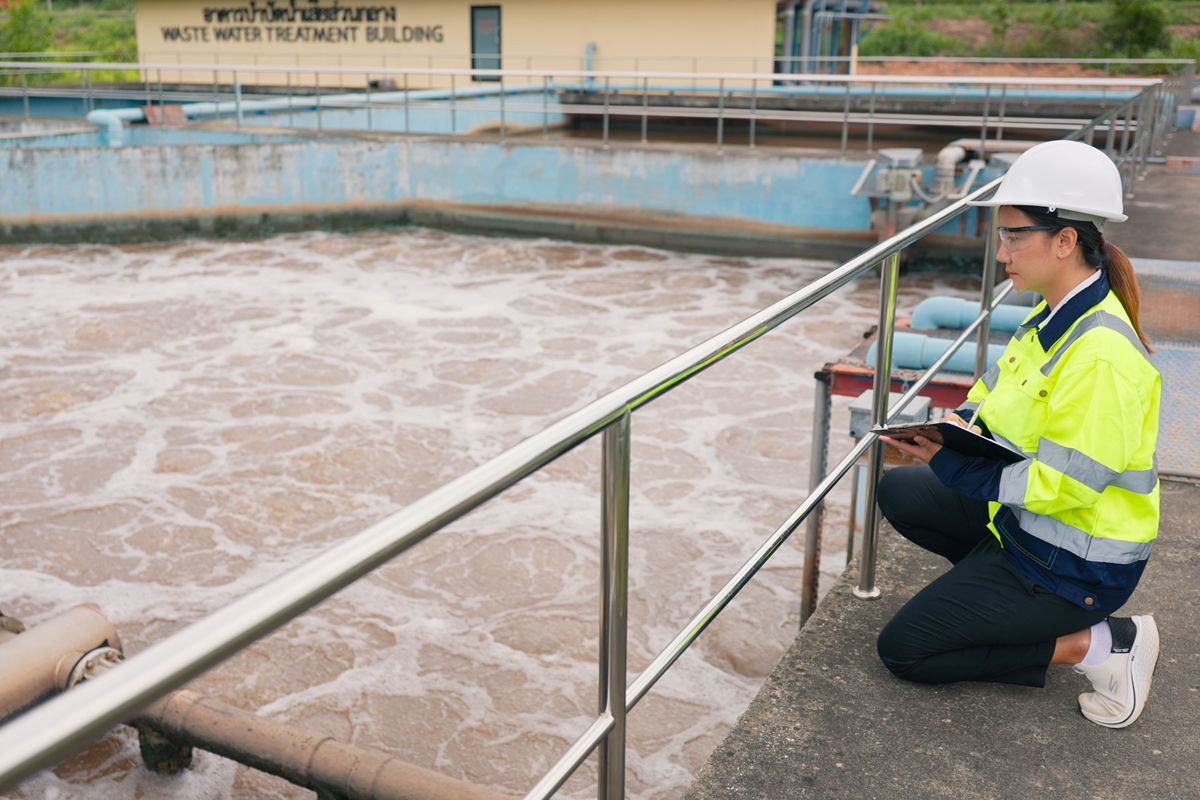 Treatment facility with clarifiers and filtration equipment used to improve effluent quality before discharge
